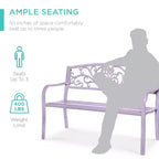 Banc d'extérieur en acier Best Choice Products, mobilier de jardin pour terrasse ou porche avec dossier à motif floral