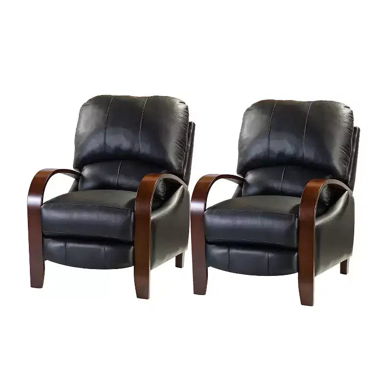 Ensemble de 2 fauteuils inclinables manuels en cuir véritable, inclinaison à 159°