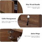 Meuble TV moderne AMERLIFE 70 avec design cannelé et armoires de rangement, pour téléviseurs jusqu'à 80 pouces, meuble TV en bois pour salon