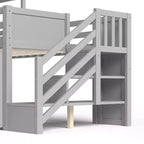 Lit mezzanine simple avec 3 tiroirs et escalier de rangement, structure cabane en bois avec toboggan et bureau amovible