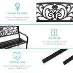 Banc d'extérieur en acier Best Choice Products, mobilier de jardin pour terrasse ou porche avec dossier à motif floral