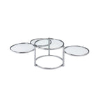 Table basse en verre transparent et chrome, style mouvement moderne