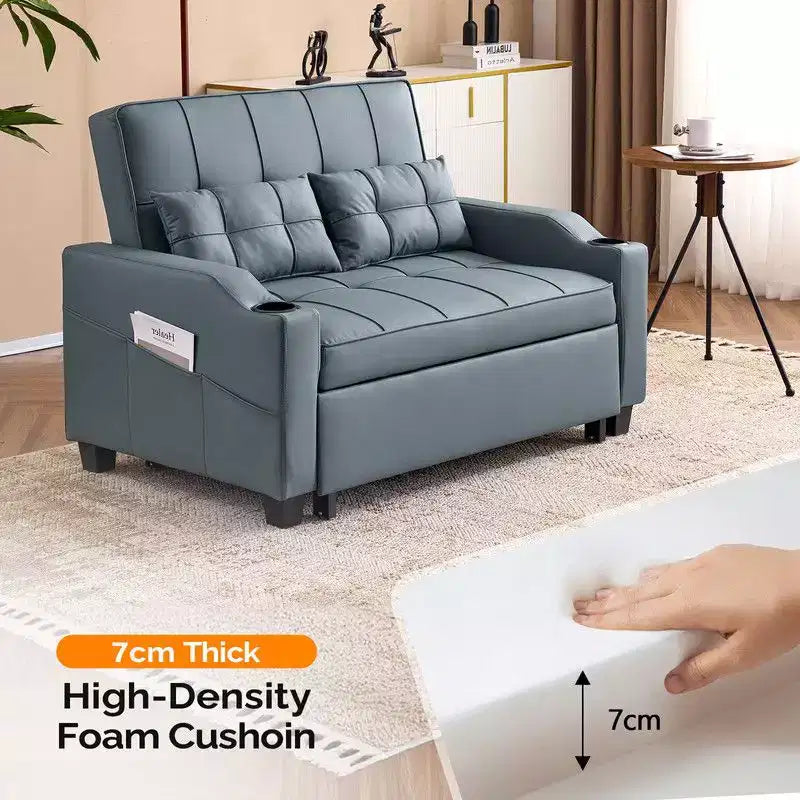 Canapé-lit convertible inclinable en cuir rembourré anti-griffes pour petits espaces avec coussins