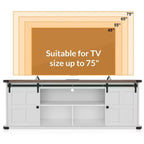 Meuble TV 70 po pour téléviseurs 75 po, centre de divertissement style ferme avec portes coulissantes de grange et armoires de rangement, table console TV média moderne