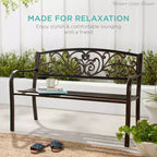 Banc d'extérieur en acier Best Choice Products, mobilier de jardin pour terrasse ou porche avec dossier à motif floral